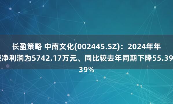 长盈策略 中南文化(002445.SZ)：2024年年报净利润为5742.17万元、同比较去年同期下降55.39%